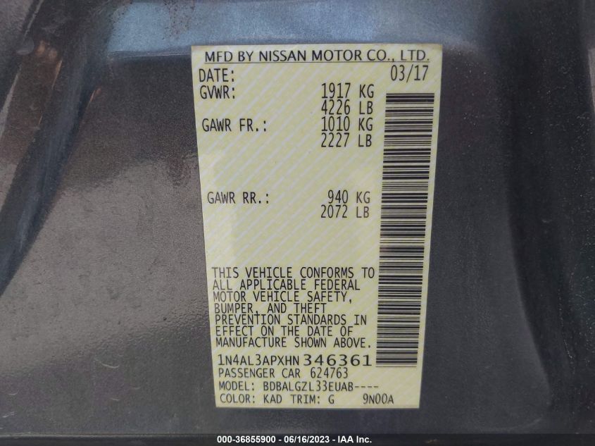 2017 NISSAN ALTIMA 2.5 S - 1N4AL3APXHN346361