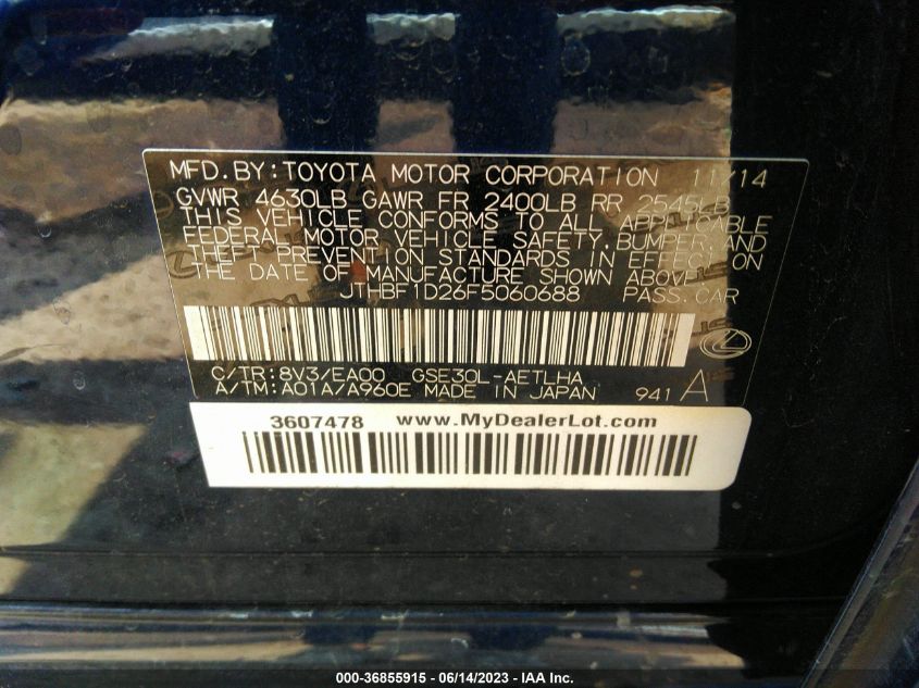 2015 LEXUS IS 250 - JTHBF1D26F5060688