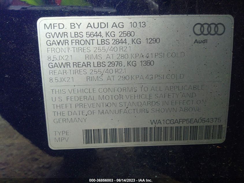 2014 AUDI SQ5 PREMIUM PLUS WA1CGAFP5EA054375