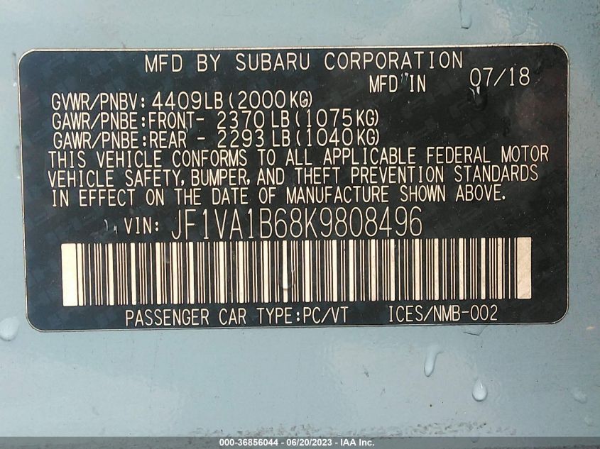 2019 SUBARU WRX PREMIUM - JF1VA1B68K9808496