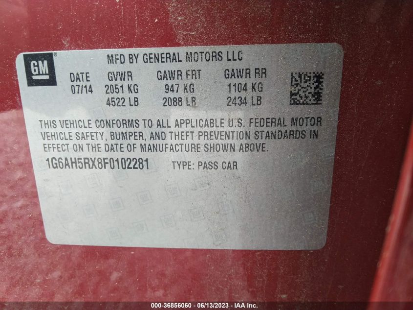2015 CADILLAC ATS SEDAN LUXURY AWD 1G6AH5RX8F0102281