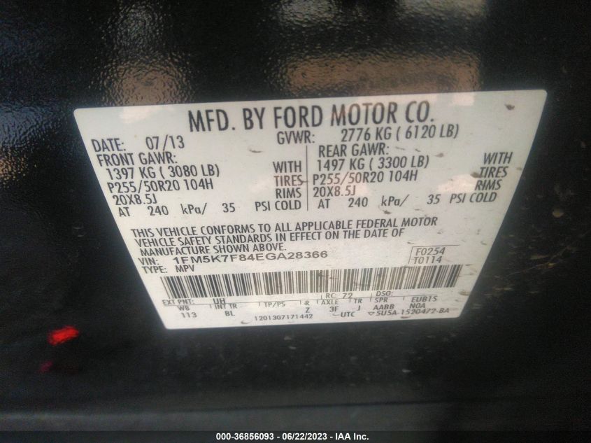 2014 FORD EXPLORER LIMITED - 1FM5K7F84EGA28366