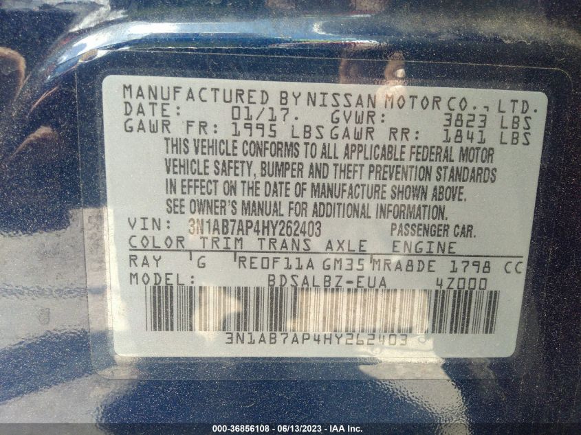 2017 NISSAN SENTRA S - 3N1AB7AP4HY262403