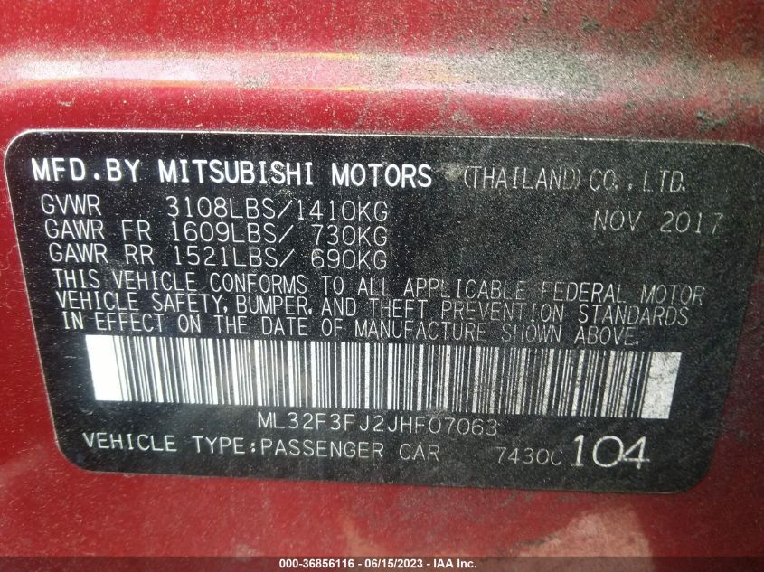 2018 MITSUBISHI MIRAGE G4 ES - ML32F3FJ2JHF07063