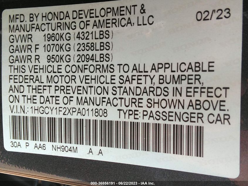 2023 HONDA ACCORD SEDAN LX - 1HGCY1F2XPA011808