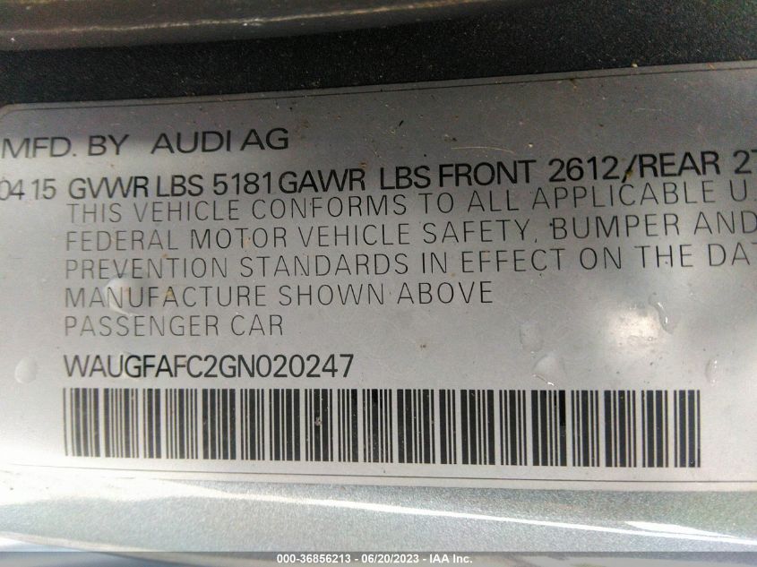 2016 AUDI A6 PREMIUM PLUS - WAUGFAFC2GN020247