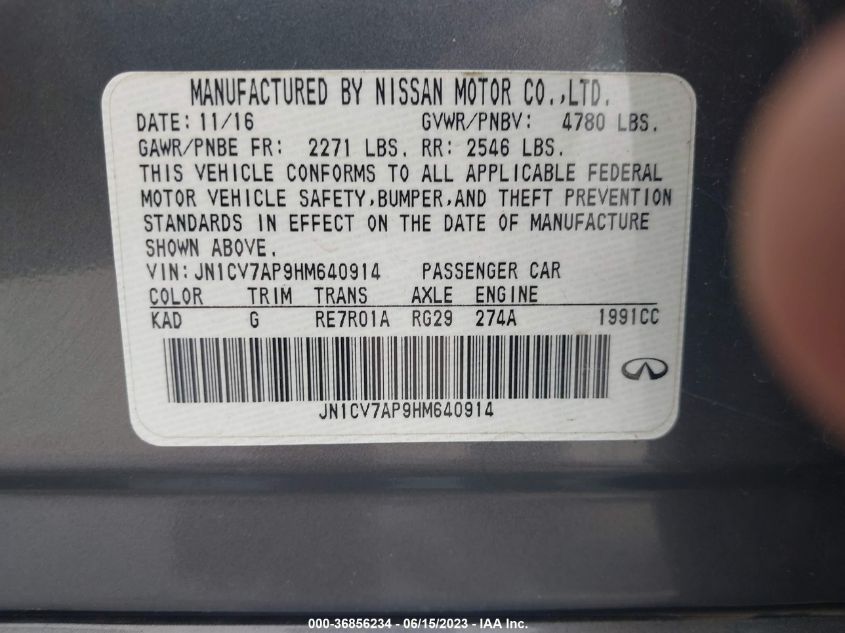 2017 INFINITI Q50 2.0T - JN1CV7AP9HM640914