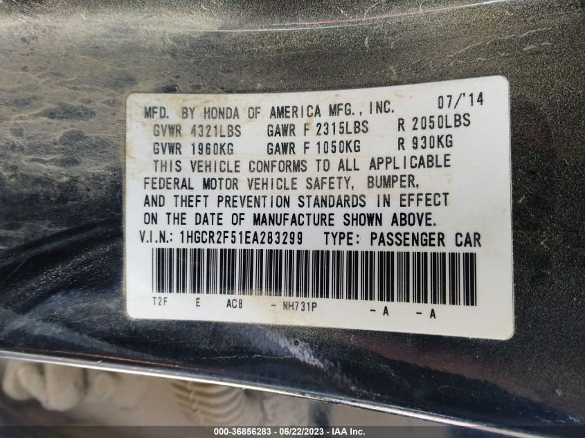 2014 HONDA ACCORD SEDAN SPORT - 1HGCR2F51EA283299