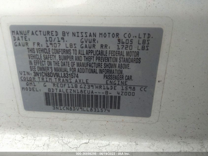 2020 NISSAN VERSA S - 3N1CN8DV9LL831574