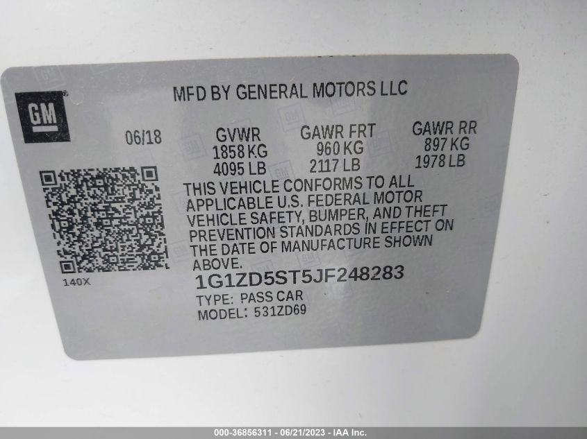 2018 CHEVROLET MALIBU LT - 1G1ZD5ST5JF248283