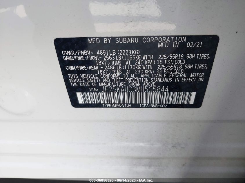2021 SUBARU FORESTER LIMITED - JF2SKAUC3MH505844