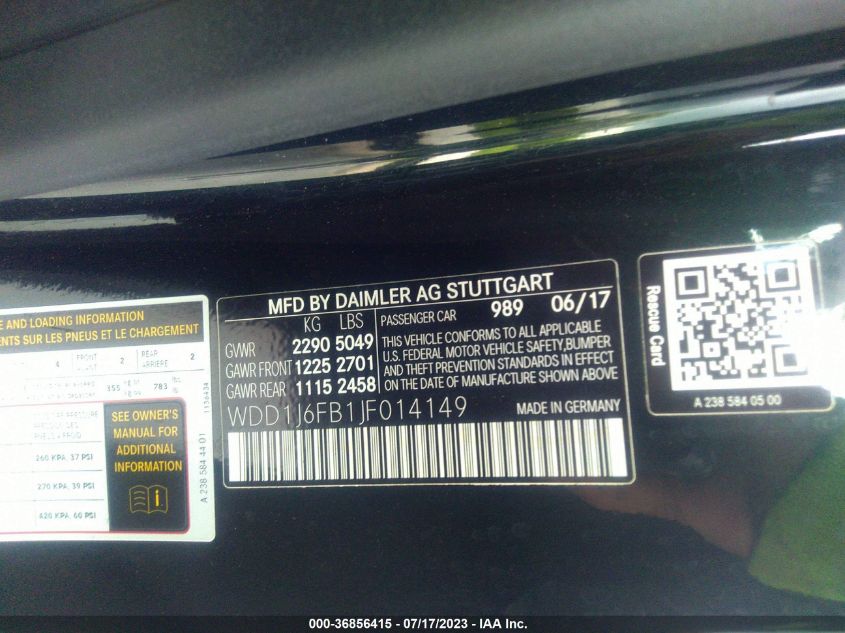 2018 MERCEDES-BENZ E-CLASS E 400 - WDD1J6FB1JF014149