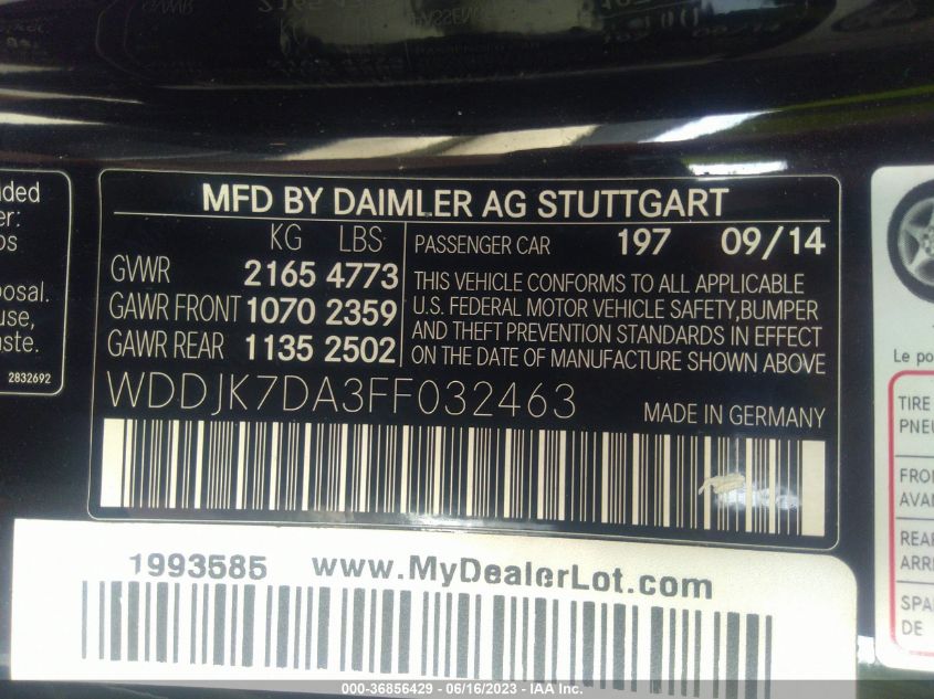2015 MERCEDES-BENZ SL-CLASS SL 550 - WDDJK7DA3FF032463