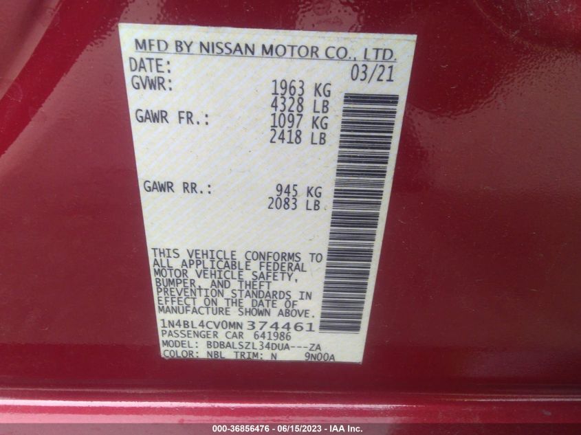2021 NISSAN ALTIMA 2.5 SR - 1N4BL4CV0MN374461