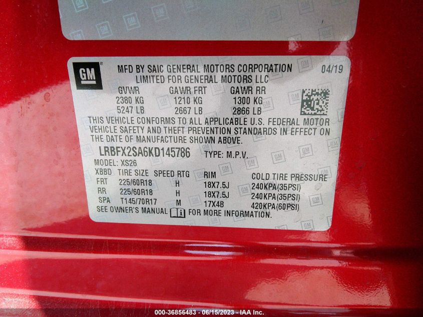 2019 BUICK ENVISION ESSENCE - LRBFX2SA6KD145786