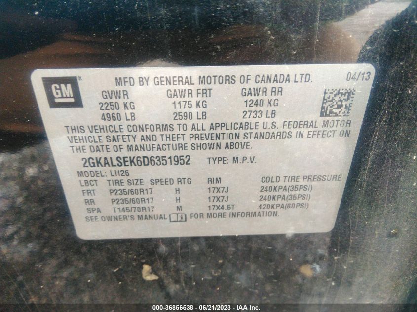 2013 GMC TERRAIN SLE - 2GKALSEK6D6351952