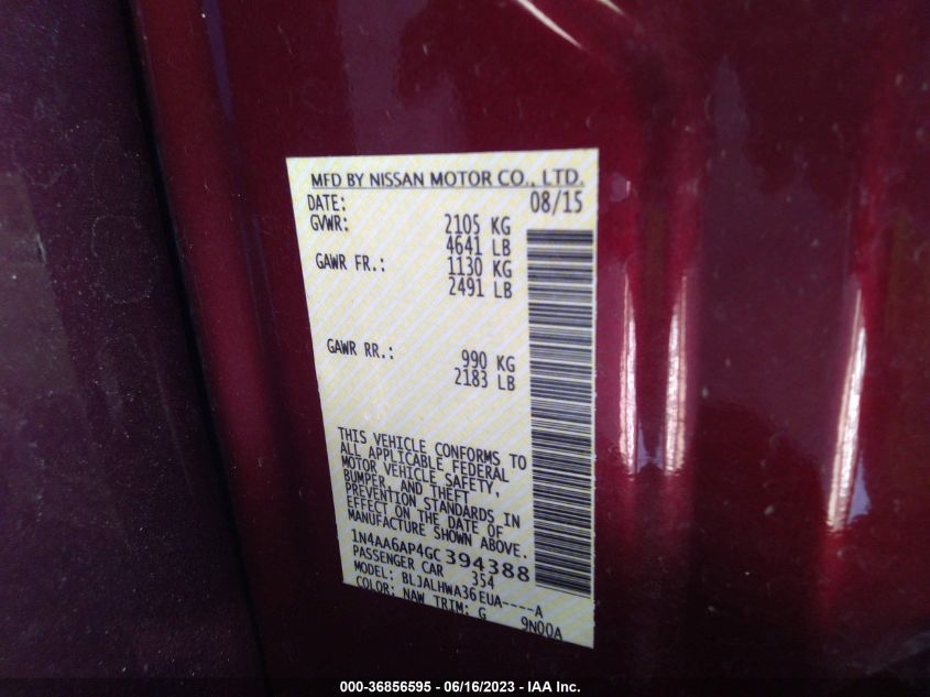 2016 NISSAN MAXIMA 3.5 PLATINUM - 1N4AA6AP4GC394388