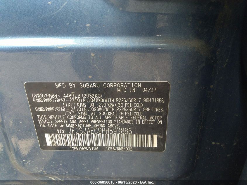 2017 SUBARU FORESTER 2.5I PREMIUM - JF2SJAEC9HH593886