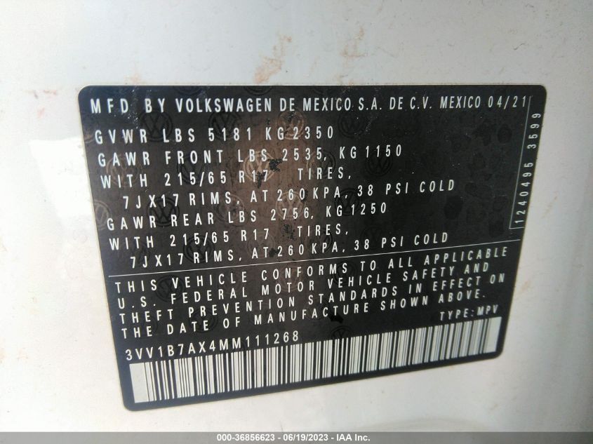 2021 VOLKSWAGEN TIGUAN S - 3VV1B7AX4MM111268