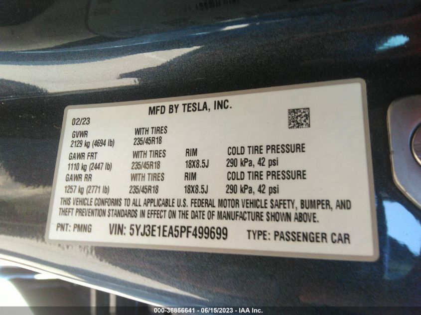 5YJ3E1EA5PF499699 Tesla Model 3  9