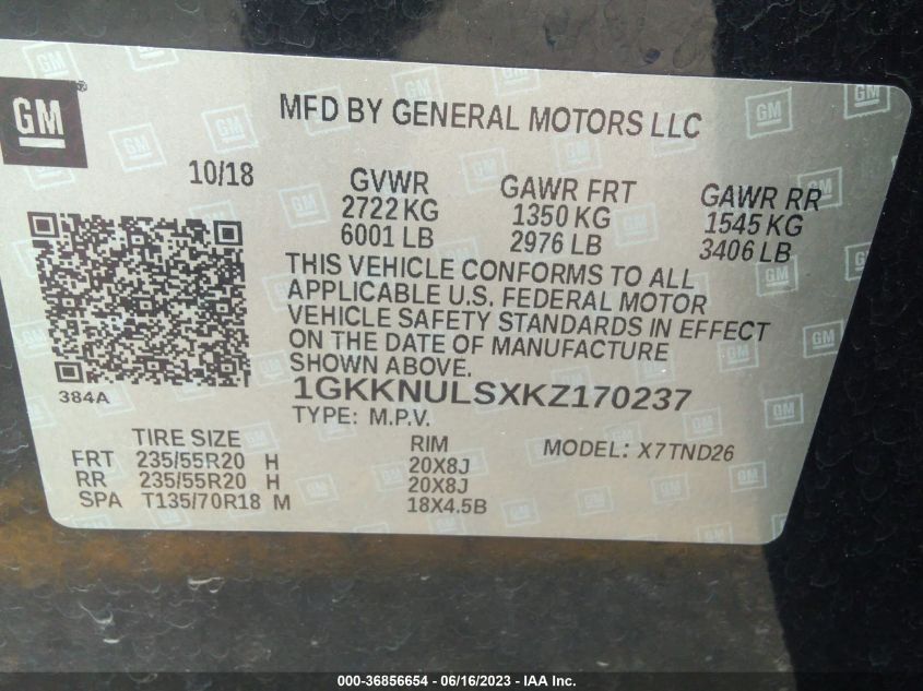 2019 GMC ACADIA SLT - 1GKKNULSXKZ170237