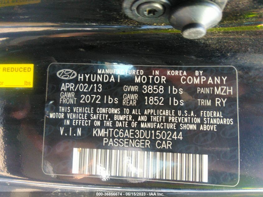 2013 HYUNDAI VELOSTER TURBO W/BLACK INT - KMHTC6AE3DU150244