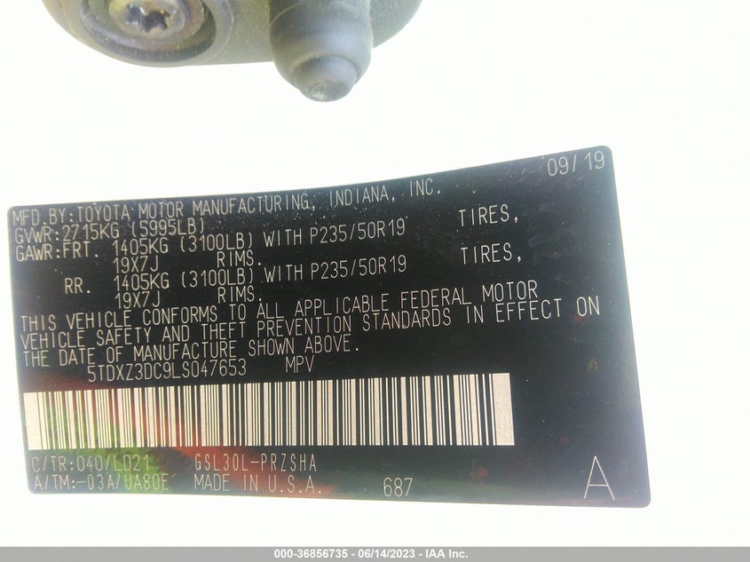 VIN 5TDXZ3DC9LS047653 2020 TOYOTA SIENNA SE/SE PREMIUM