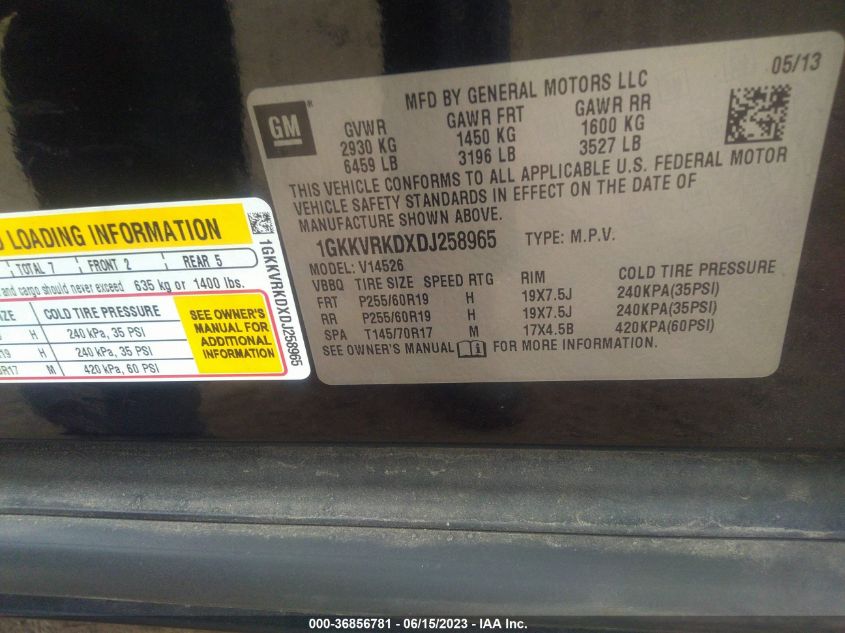 2013 GMC ACADIA SLT - 1GKKVRKDXDJ258965