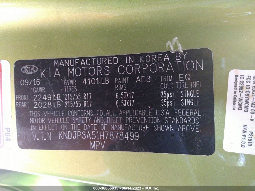 2017 KIA SOUL + - KNDJP3A51H7878499