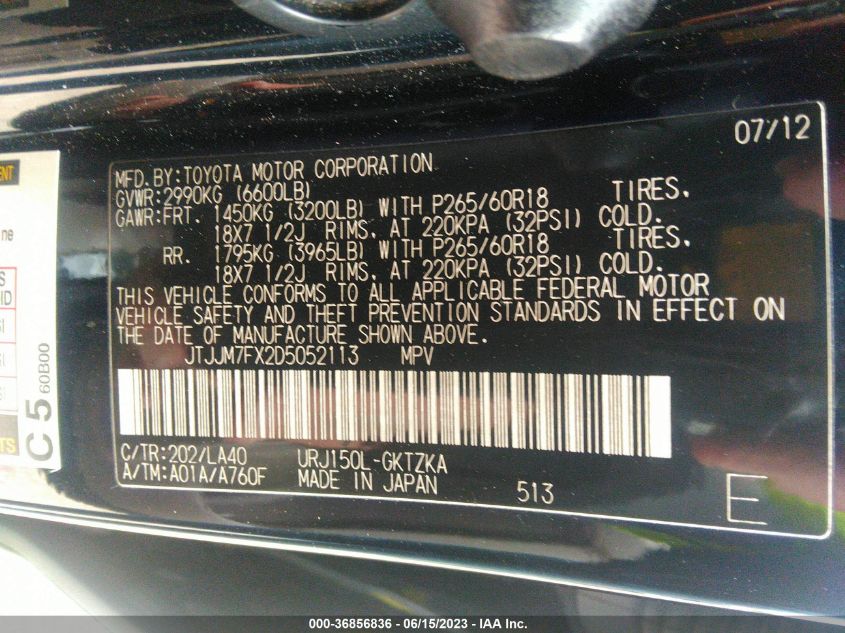 2013 LEXUS GX 460 PREMIUM - JTJJM7FX2D5052113