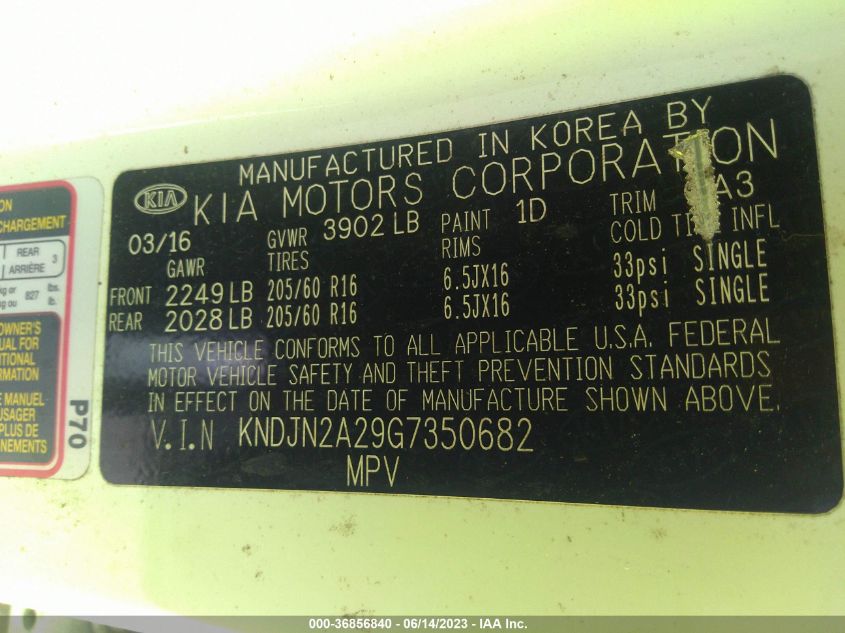 2016 KIA SOUL - KNDJN2A29G7350682