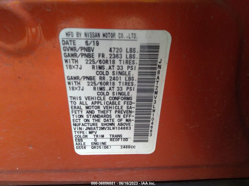 2020 NISSAN ROGUE SV - JN8AT2MV3LW104663