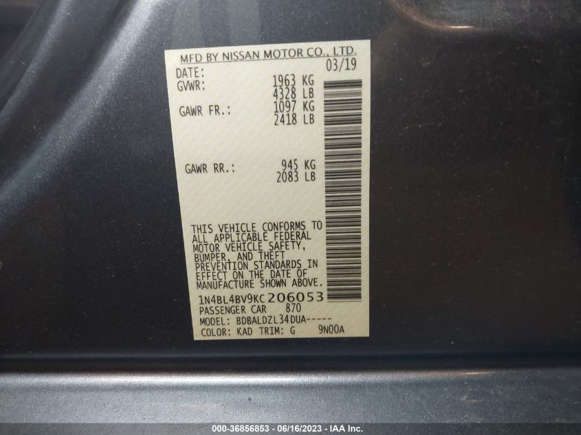 2019 NISSAN ALTIMA 2.5 S - 1N4BL4BV9KC206053