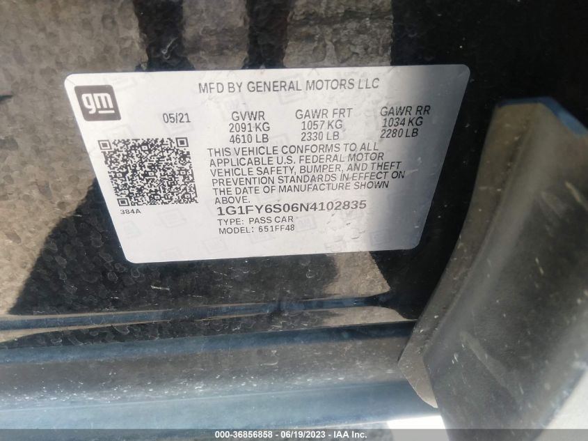 2022 CHEVROLET BOLT EUV LT 1G1FY6S06N4102835