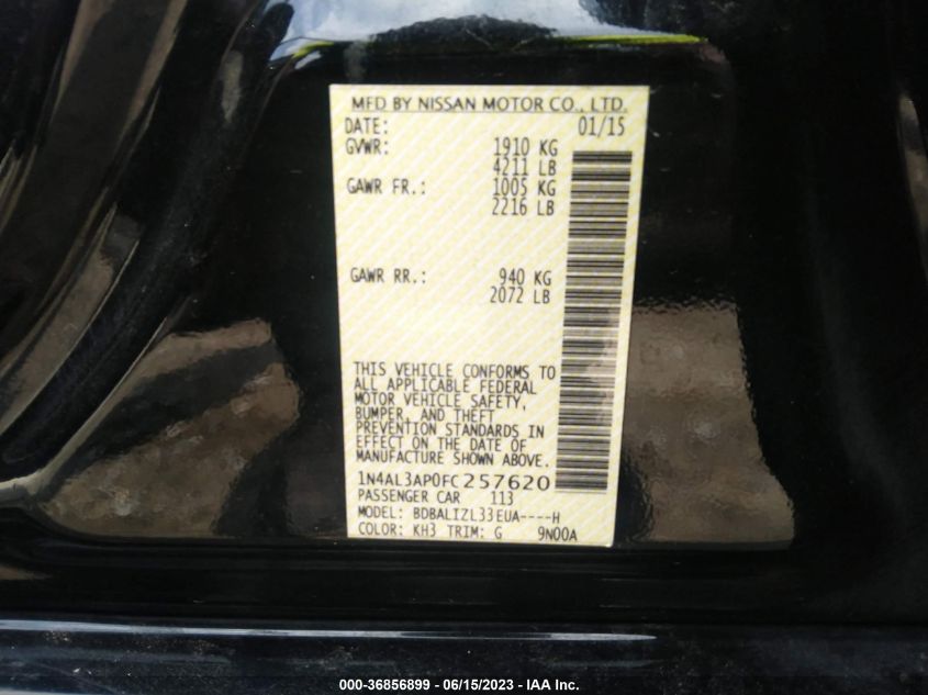 2015 NISSAN ALTIMA 2.5 SV - 1N4AL3AP0FC257620