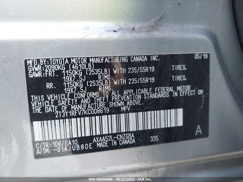 2019 TOYOTA RAV4 LIMITED - 2T3Y1RFV7KC008619