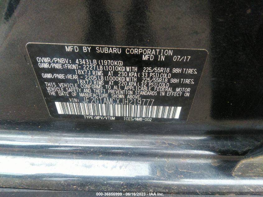 2018 SUBARU CROSSTREK LIMITED - JF2GTAMCXJH219777