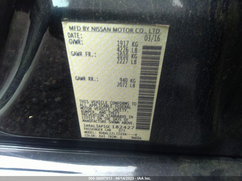 2016 NISSAN ALTIMA 2.5/S/SV/SL/SR - 1N4AL3AP1GC182427