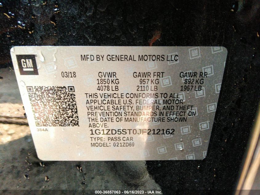 2018 CHEVROLET MALIBU LT - 1G1ZD5ST0JF212162