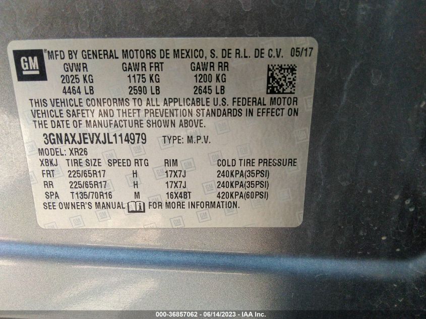 2018 CHEVROLET EQUINOX LT - 3GNAXJEVXJL114979
