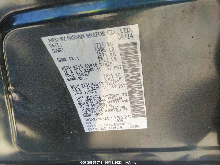 2014 NISSAN PATHFINDER SV - 5N1AR2MNXEC733525