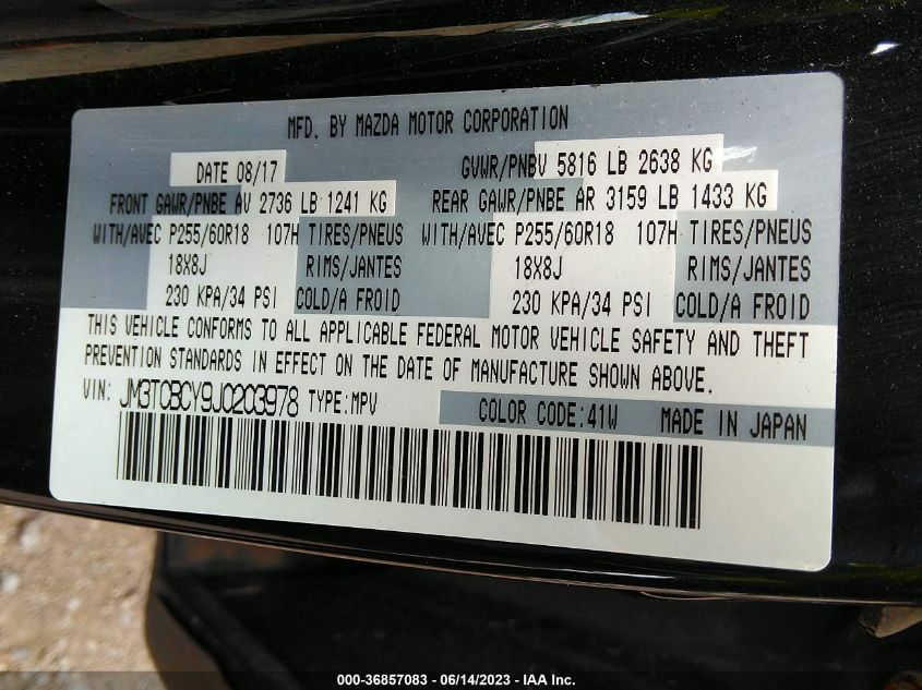 2018 MAZDA CX-9 TOURING - JM3TCBCY9J0203978