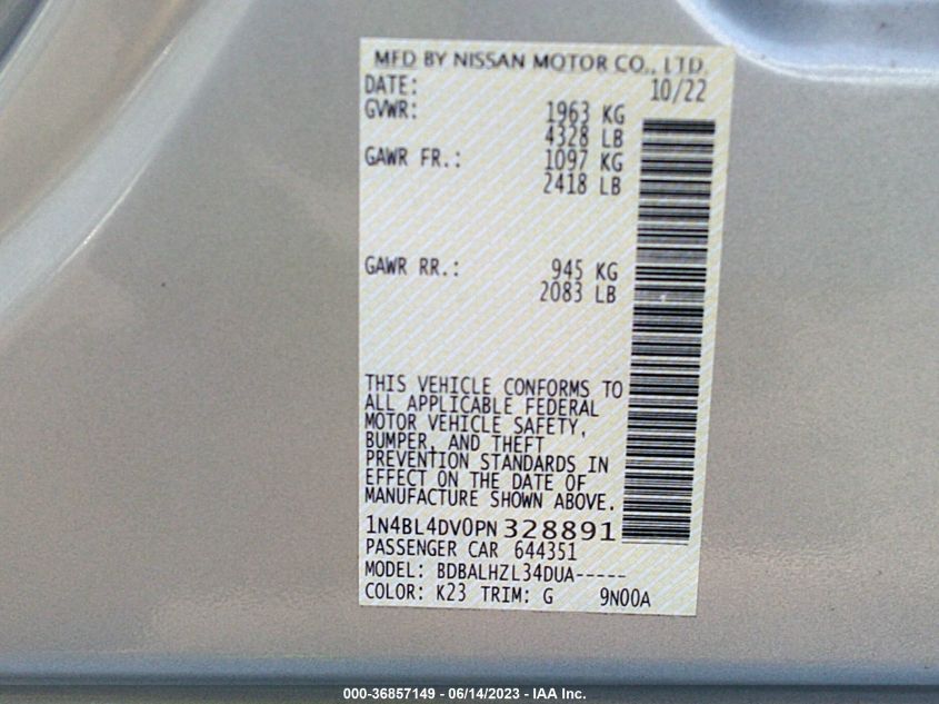 2023 NISSAN ALTIMA 2.5 SV - 1N4BL4DV0PN328891