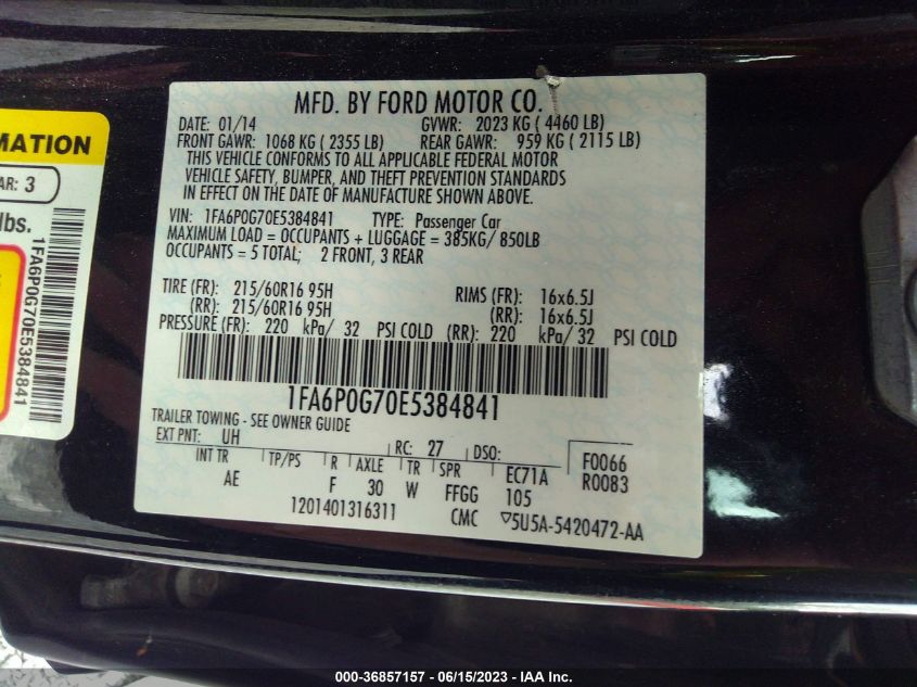 2014 FORD FUSION S - 1FA6P0G70E5384841