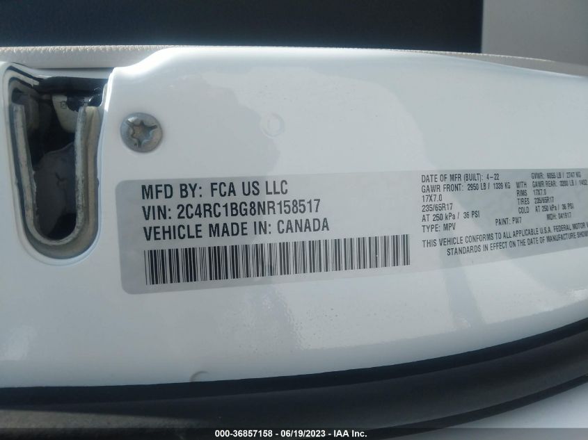 2022 CHRYSLER PACIFICA TOURING L - 2C4RC1BG8NR158517