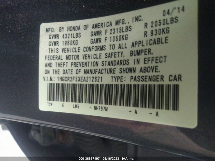 2014 HONDA ACCORD SEDAN SPORT - 1HGCR2F5XEA212621