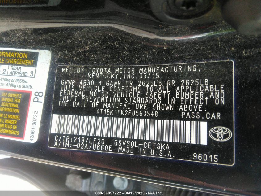 2015 TOYOTA CAMRY XSE/XLE - 4T1BK1FK2FU563548