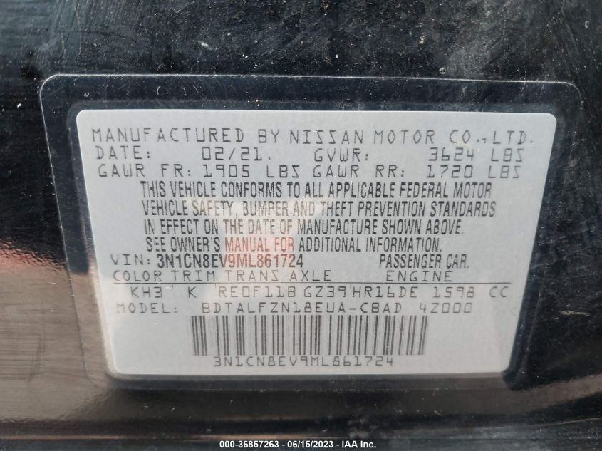 2021 NISSAN VERSA SV - 3N1CN8EV9ML861724