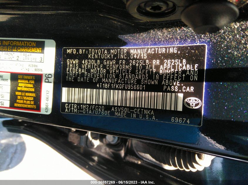 2015 TOYOTA CAMRY XLE/SE/LE/XSE - 4T1BF1FK0FU956601