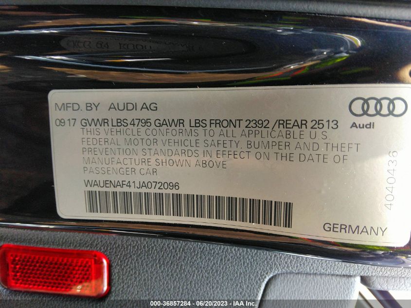 2018 AUDI A4 PREMIUM PLUS - WAUENAF41JA072096